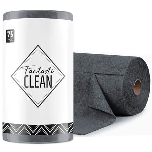 Fantasticlean Microfiber Cleaning Cloth Roll -75 Pack, Tear Away Microfiber Towels, 12" x 12", Reusable, Washable, Scratch Free, Ultra Absorbent for All-Around Cleaning Supplies (DimGray) - color: Dimgray, size: 75 pack