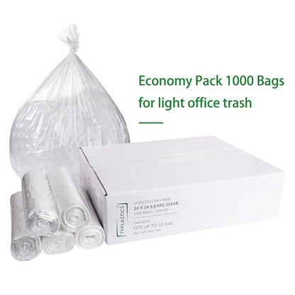 TYPLASTICS Trash Can Liners - Wholesale 1000 Count 7-10 Gallon Trash Bags on Perforated Roll Small Garbage Bags for Light Office Trash Bathrooms Hotels Recycling Commerical and Industrial 24" x 24" - size: 50 Count (Pack of 20)