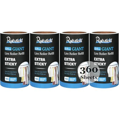4.6 inch Giant Roller Refill for Evercare All-Purpose Giant Lint Rollers and T Handle Lint Roller 90 Sheets Each Refill, 4 Pack, 360 Sheets Total - size: 4.6 inch