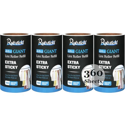 4.6 inch Giant Roller Refill for Evercare All-Purpose Giant Lint Rollers and T Handle Lint Roller 90 Sheets Each Refill, 4 Pack, 360 Sheets Total - size: 4.6 inch