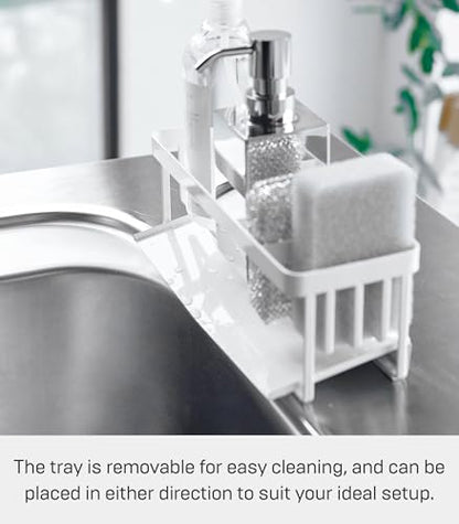 Yamazaki Home Tower Self-Draining Sponge and Soap Bottle Rack, Kitchen Sink Organizer Metal Holder with Removable Tray - Steel - color: White