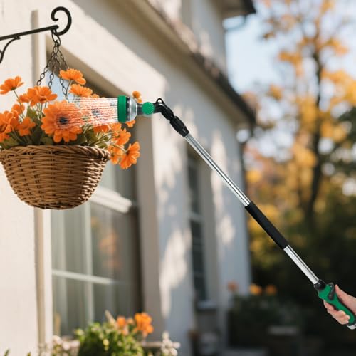 Telescoping Watering Wand for Garden Hose, 36”-54” Adjustable, 10 Spray Patterns, Heavy-Duty Hose Nozzle with Thumb Control & Pivoting Head, Ideal for Hanging Baskets and Shrubs, Green - color: Green