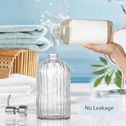 14Oz Clear Soap Dispenser Bathroom - 2 Pack, Clear Glass Hand Soap Dispensers with Stainless Steel Pump, Refillable Dish Soap Dispenser for Kitchen, Countertop Soap Dispensers - color: Clear（2-pack）
