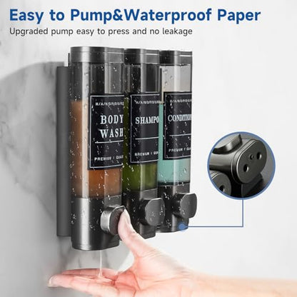 Shampoo and Conditioner Dispenser,Unisence Shower Dispenser 2 Chamber No Drill Wall-Mounted Shampoo Dispenser for Shower Wall Mounted Body Wash Dispenser for Bathroom Hotel Large Capacity,Dark Gray - color: Dark Gray 3 Chamber