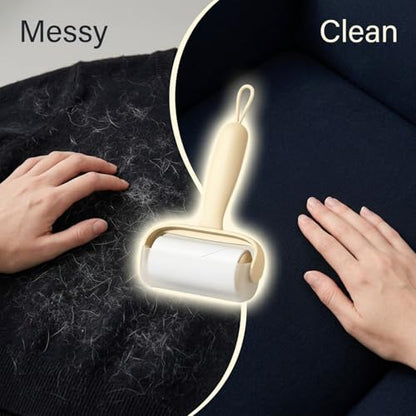 2 Pcs Hair Remover Roller, Creamy White Lint Rollers for Clothes, 60 Tears Refill, Gentle on Fabrics, Extra Sticky, with Upgraded Hot Melt Adhesive and Semi-Transparent Dust Cover