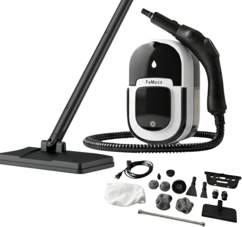 2-in-1 Steam Cleaner & Steam Mop for Home | 1.6L Tank for 60 Mins Runtime | 15s Fast Heat Up Portable Steamer with Wheels & 3-Level Handle | for Car, Tile Grout, Floor, Upholstery, 16-Piece Kit
