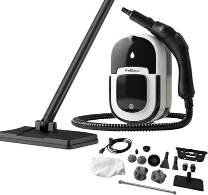 2-in-1 Steam Cleaner & Steam Mop for Home | 1.6L Tank for 60 Mins Runtime | 15s Fast Heat Up Portable Steamer with Wheels & 3-Level Handle | for Car, Tile Grout, Floor, Upholstery, 16-Piece Kit