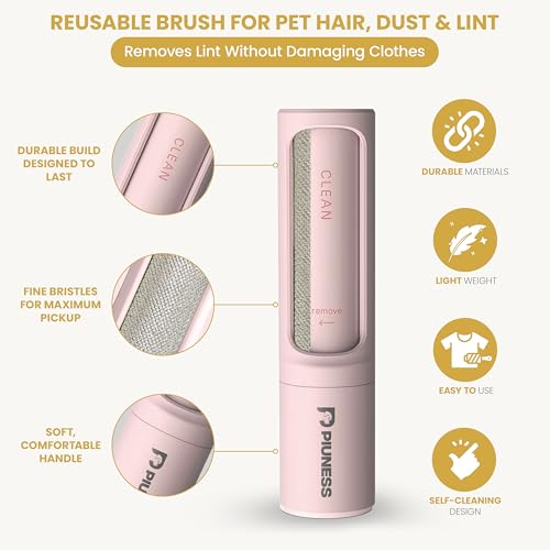 Pet Hair Remover Roller – Reusable Lint Roller for Cat & Dog Hair on Furniture, Couch, Carpet, Car & Bedding – Portable, Eco-Friendly - color: Pink