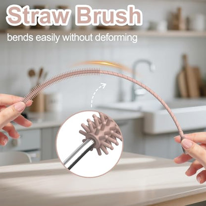 YOTIME Silicone Straw Cleaner Brush, 2 Pcs Reusable Straw Brush(6mm+9mm) for Cleaning Narrow & Wide Straws, Tumblers, Pink - color: Pink