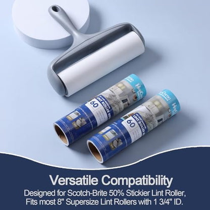 8 Inch Lint Roller Refills for Scotch-Brite 50% Stickier Lint Roller, Fits 8" Large Lint Rollers with 1 3/4" ID, 240 Easy Tear Sheets (Pack of 4), Sticky Lint Roller Sheets - size: 8" / 240 Sheets