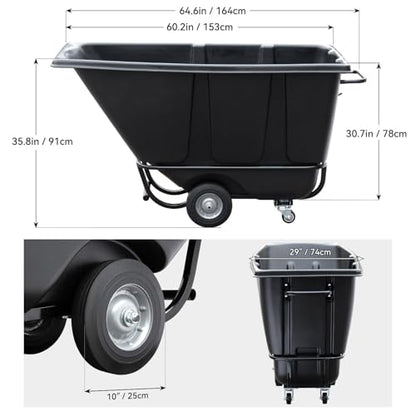 Tilt Dump Truck 850 lbs Capacity, 1/2 Cu.Yd Heavy Duty Trash Cart with Wheels, Forklift-Able Frame, Plastic Utility Dump Cart for Construction, Warehouse & Industrial Use (3-Pack) - size: 3PC
