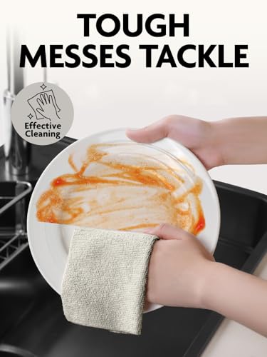 Fantasticlean Kitchen Towels - 40 Sheets - Reusable Washable Dishcloth Rolls, Super Absorbent, Premium Microfiber Cleaning Cloths, 10'' by 10'' (Beige, Grayish) - color: Beige and Grayish