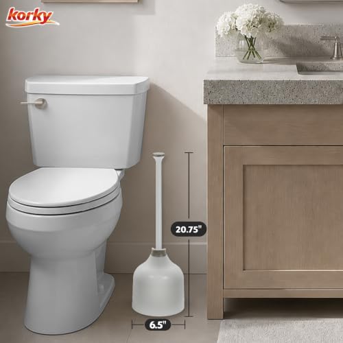 Korky White Toilet Plunger and Holder – Heavy Duty Compact Design – Fast Clog Removal – Easy to Clean - Made in USA - color: White