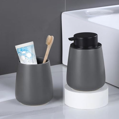 12Oz Hand Soap Dispenser Set - 2 Pack Ceramic Lotion Soap Dispenser Set with Easy-to-Press Black Pump, Refillable Mordern Liquid Dish Soap Dispensers for Bathroom & Kitchen (Grey, Liquid Pump) - color: Grey Liquid Dispenser