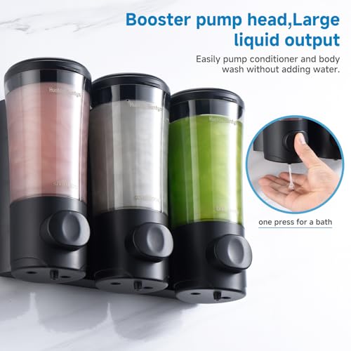Shampoo and Conditioner Dispenser No Drill Shower Soap Dispenser Wall Mounted Shower Dispenser 3 Chamber with Upgrade Smooth Pump Head Bathroom Body Wash Soap Dispenser Set 450ml*3 Black - color: Black 3 Chamber