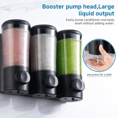 Shampoo and Conditioner Dispenser No Drill Shower Soap Dispenser Wall Mounted Shower Dispenser 3 Chamber with Upgrade Smooth Pump Head Bathroom Body Wash Soap Dispenser Set 450ml*3 Black - color: Black 3 Chamber