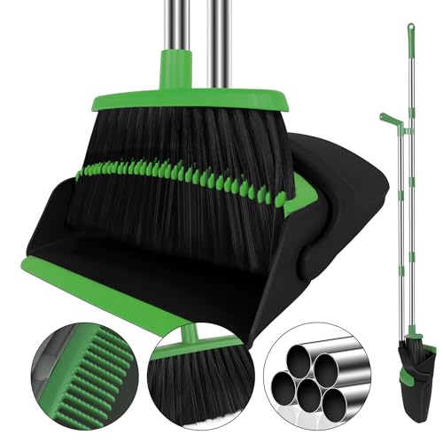 Green Broom with Dustpan Combo Set, 51" Long Handle Household Cleaning Tool, Ideal Broom and Dustpan Set for Pet Hair and Home Use - color: Green