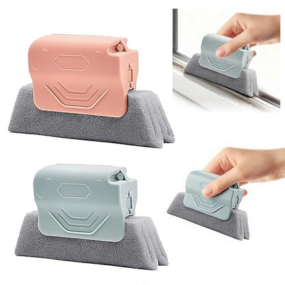 2026 New Magic Window Track Cleaner, Window Groove Cleaning Brush Tools Set, Sliding Door, Sill, Tile Lines, Shutter, Car Vents, Small Spaces Clean (Pink+Gray) - color: Pink+gray