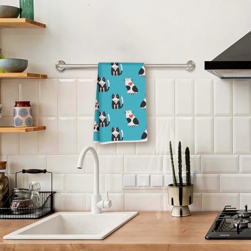 Cute Cats Waffle Kitchen Towel - Quick Dry Microfiber Sustainable Dish Towels - Ultra Absorbent Reusable Cleaning Tea Towels for Bathroom Kitchen - Lightweight Hand Towel, 24x14 Inch, Cuddly Cats - color: Cute Cat