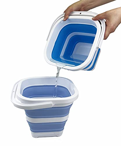 SAMMART Collapsible Rectangular Cleaning Bucket 5L (1.3 Gallon)- Foldable Camping Beach Sand Water Pot Pail- Portable Space Saving Tub for Household, Outdoor Car Washing (Baby Blue + Lemon (Set of 2)) - color: Baby Blue + Lemon (Set of 2)