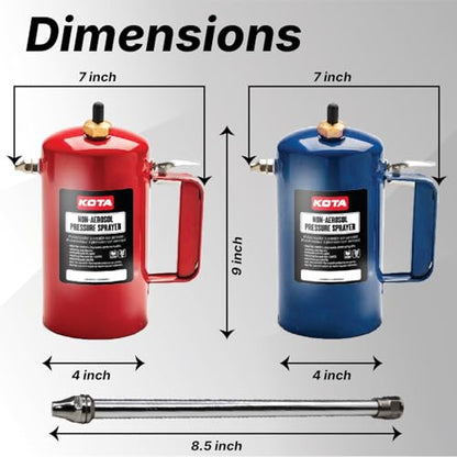 LAUCO Non Aerosol Pressure Sprayer - Refillable Pressurized Sprayer Bottle for Oil, Solvent, Degreasers, Lubricants - Rechargeable Steel Canister with Brass Nozzles, 32oz 69532 - color: Red