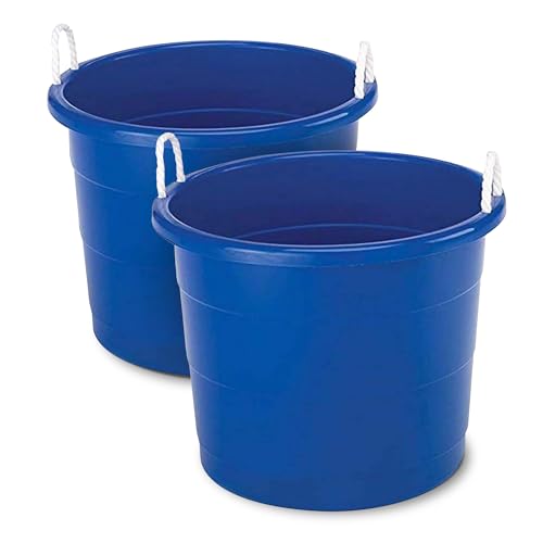 Homz 2 Pack of 17 Gallon Storage Buckets, Durable Plastic Containers, Sturdy Rope Handles, Large Tubs for Sports Equipment, Party Cooler, Gardening, Toys and Laundry, Blue - color: Cobalt Blue