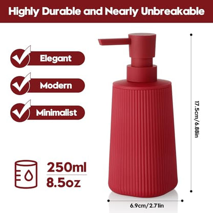 Small Soap Dispenser for Bathroom and Kitchen, Modern Farmhouse Striped Style Plastic Hand Soap Dish Soap Dispenser with Pump Matte Red - color: Red