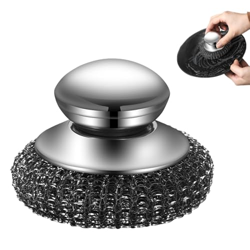 Steel Wool Scrubber with Handle, Upgrade Heavy Duty Stainless Steel Dish Scrubber for Cleaning Dishes, Iron Pots, Stoves, Kitchen Sink (1 pcs) - color: 1 Pcs