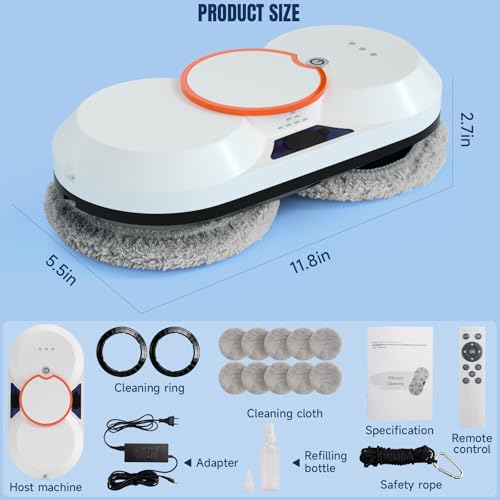 Smart Window Cleaning Robot - 5600Pa Suction Power, Double Ultrasonic Spray, 2 30ml Tanks, Smart Navigation, Anti-Drop, Remote Control, 3 Cleaning Modes for High Window Tile Mirror Glass Door