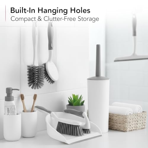OVENTE Multipurpose Household Cleaning Kit, Deep Cleaning Brush Set with Wiper & Dustpan, Ergonomic Handle & Stiff Bristles, Ideal for Cleaning Kitchen, Bathroom, Dishes, Tiles & Sink, White CTB018WGY