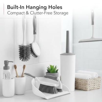 OVENTE Multipurpose Household Cleaning Kit, Deep Cleaning Brush Set with Wiper & Dustpan, Ergonomic Handle & Stiff Bristles, Ideal for Cleaning Kitchen, Bathroom, Dishes, Tiles & Sink, White CTB018WGY