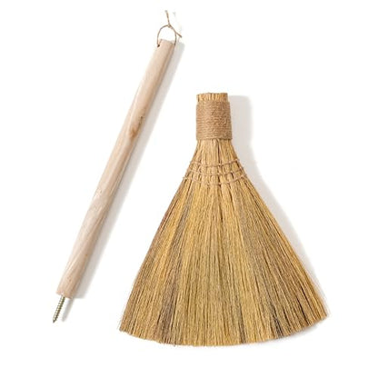Natural Whisk Sweeping Hand Handle Broom - Brooms for Wedding Jumping Ceremony Halloween DIY Decoration - Vietnamese Straw Soft Broom - 12.2" Width, 28.35" Length - style: Natural