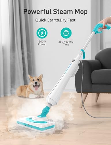 Professional Steam Mop Cleaner,1300W Floor Steamer with Detergent Chamber,25S Heat Up, Lightweight Steamer for Cleaning,1800w Yard Power Brush with 14.5 Gal Removable Leaf Collection Bag