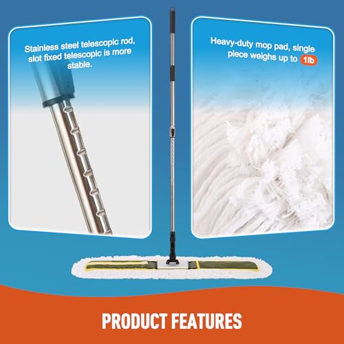 CLEANHOME 36" Commercial Dust Mop for Hardwood Floors, Tile, Laminate | Heavy Duty Industrial Mop with Telescopic Handle, 2 Washable Microfiber Pads, Cleaning for Home, Warehouse, Office