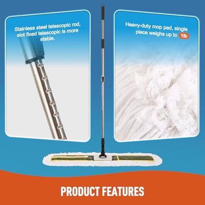 CLEANHOME 36" Commercial Dust Mop for Hardwood Floors, Tile, Laminate | Heavy Duty Industrial Mop with Telescopic Handle, 2 Washable Microfiber Pads, Cleaning for Home, Warehouse, Office