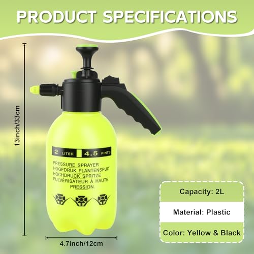 2 Pcs 1/2 Gallon Plastic Handheld Pump Sprayer – Garden Pressure Sprayer Bottle with Adjustable Nozzle for Plants, Cleaning, Household Tasks – Yellow - color: Yellow, size: 1/2 Gallon