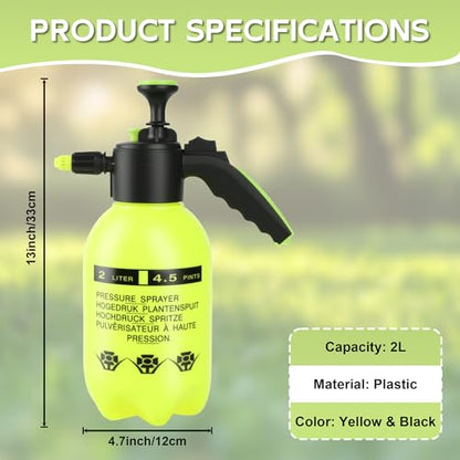 2 Pcs 1/2 Gallon Plastic Handheld Pump Sprayer – Garden Pressure Sprayer Bottle with Adjustable Nozzle for Plants, Cleaning, Household Tasks – Yellow - color: Yellow, size: 1/2 Gallon