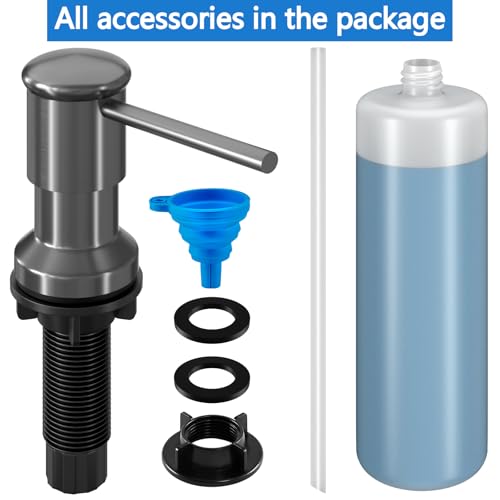 Dish Soap Dispenser, Kitchen Sink Soap Dispenser Pump with 17 OZ Bottle, Refill from The Top, Wide Pump Head Base (Gray) - color: Gray, size: With Bottle