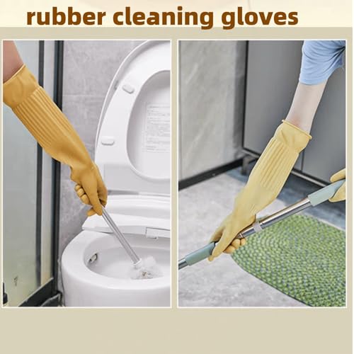 Waterproof Thickened Latex Household Cleaning 18inch Gloves Red Long Sleeved Heavy-duty Reusable 2 Pairs Black - color: Latex Color, size: Medium