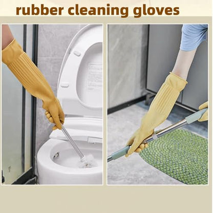 Waterproof Thickened Latex Household Cleaning 18inch Gloves Red Long Sleeved Heavy-duty Reusable 2 Pairs Black - color: Latex Color, size: Medium