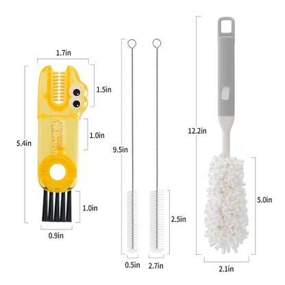 Bottle Brush Cleaning Set 4-Piece Set: 2X Straw Cleaning Brushes 1x 3-in-1 Portable Travel Brush 1x Detachable Handle Brush Ideal for Cleaning lids, Straws, Water Bottles, and More. - color: 3 White Brushes and 1 Yellow Brush
