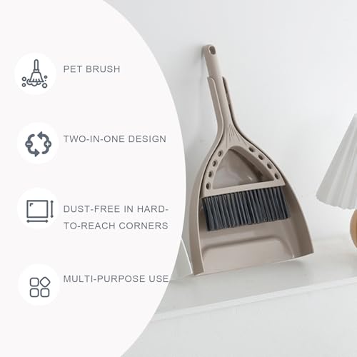 Mini Broom and Dustpan Set Small Dust pan and Brush Set Perfect for Desk Office Camping Dorm RV Essentials (Khaki) - color: Khaki