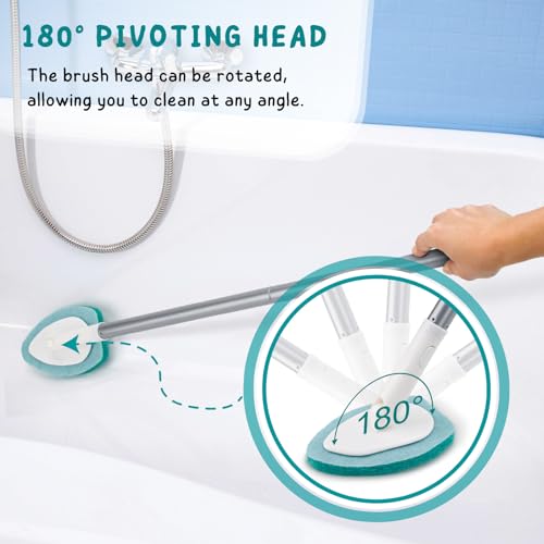 Shower Scrubber with Long Handle, 47'' Bathtub Scrub Brush, Toilet Paper Holder Stand with Shelf, Free Standing Tissue Roll Storage Rack