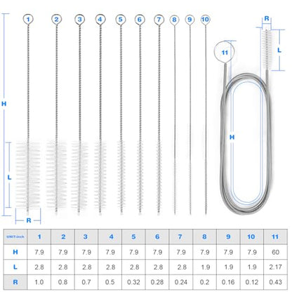 Ixiaoyoo Cleaning Brushes Set, 10 Pieces 8 Inch Nylon Tube Brush + 60 Inch Flexible Long Drain Brush, Hose Pipe Brush, Suitable for Home Kitchen, Bathroom, Fish Tank, Water Pump Accessories (White) - color: White Cleaning Brush Set