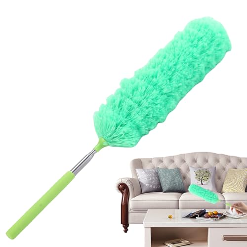 Extendable Feathers Duster Bendable Microfiber Long Handled Duster, Flexible Hand Cobweb Cleaner with Telescoping Pole for Cleaning High Ceiling Fans, Cars, Blinds, Cobweb, Furniture - color: Green