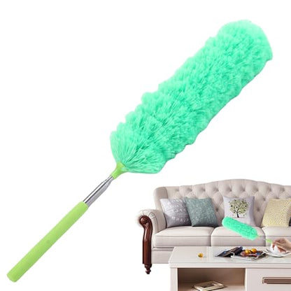Extendable Feathers Duster Bendable Microfiber Long Handled Duster, Flexible Hand Cobweb Cleaner with Telescoping Pole for Cleaning High Ceiling Fans, Cars, Blinds, Cobweb, Furniture - color: Green