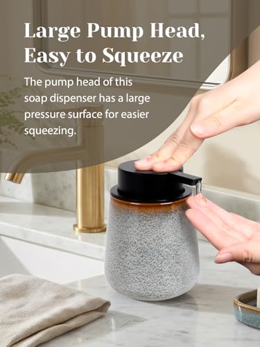 INGOFIN Ceramic Lotion Dispenser - 12 oz Refillable Hand Soap Dispenser Bathroom, Modern Liquid Dispenser with Pump, Dish Soap Dispenser for Kitchen, Kiln-Glazed Grey White - color: Kiln-glazed Grey White-liquid