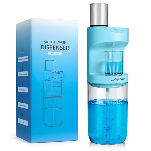 ZOFGENOW Automatic Mouthwash Dispenser for Bathroom,Bathroom Accessories 19.4 Fl Oz Dispensers with Magnetic Cups,Wall Mounted Dispenser,Suitable for All Age Groups,Blue - color: Blue