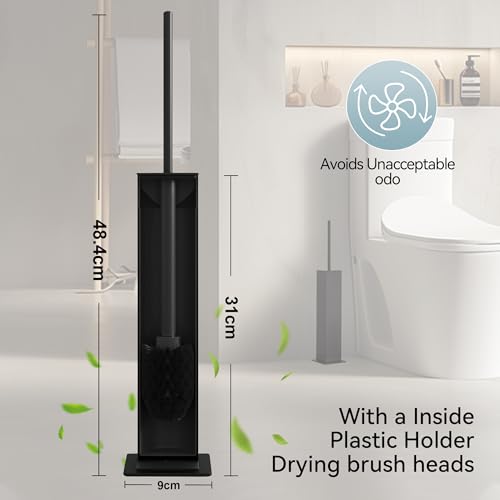 Black Toilet Brush and Holder,Toilet Bowl Brush with Extra Long Handle - color: Matte Black