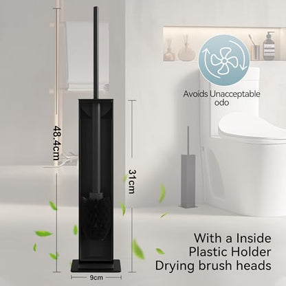 Black Toilet Brush and Holder,Toilet Bowl Brush with Extra Long Handle - color: Matte Black
